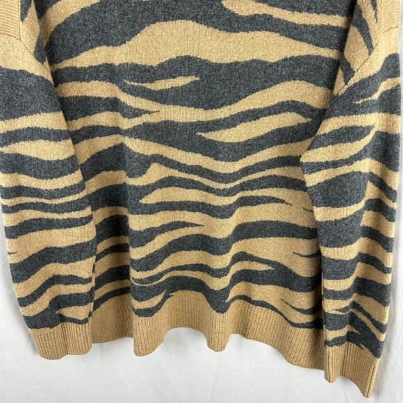 LOFT Tiger Striped Sweater Women XL Brown Gray Wool Blend Boat Neck Long Sleeves - Picture 6 of 8